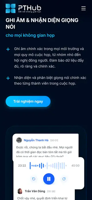 Màn hình VAI-M trên điện thoại: ghi và nhận diện giọng nói