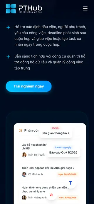Màn hình VAI-M trên điện thoại: phân công công việc sau họp